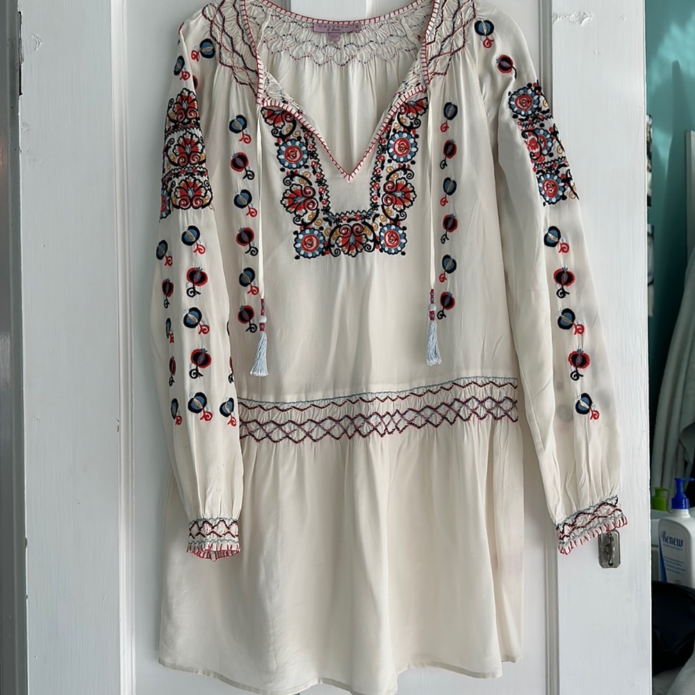 Calypso St Barth drop waist silk cream dress